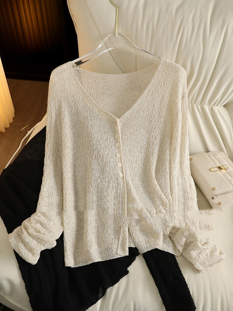 Hul letvægts solbeskyttelses sjal sommer cardigan kort frakke sweater