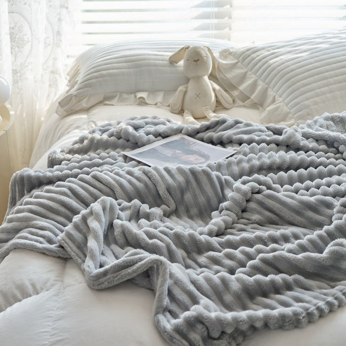 Cobertor de Veludo com Pele de Coelho Antiestático para Quarto e Sofá