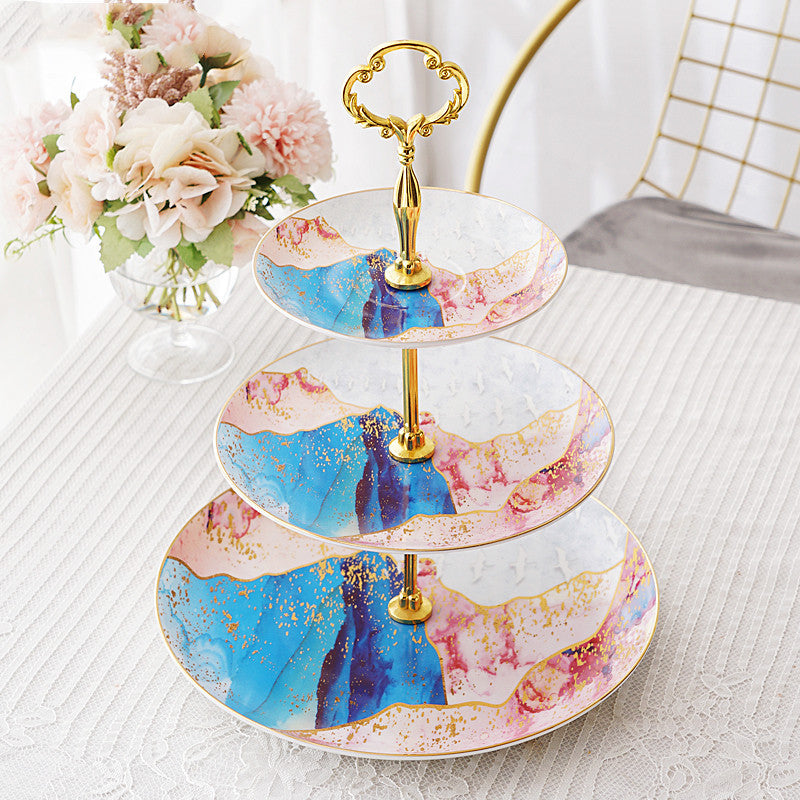 Bone China Double Dessert Plate Afternoon Tea Snack Stand