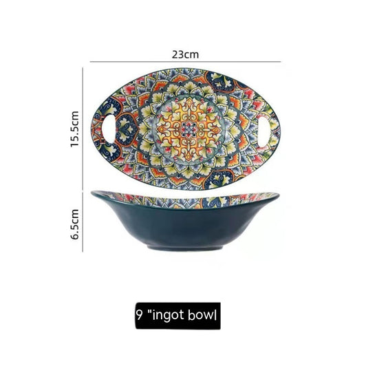 European Bohemian Ceramic Bowl Household Plate