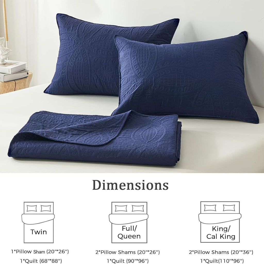 akkialla Queen Quilt Bedding Set,Navy Blue Ultrasonic Full/Queen Quilt Set,Lightweight Soft Bedspread Coverlet,Modern Style Coin Pattern Bed Cover for All Seasons,3 Piece(1 Quilt,2 Pillow Shams) - Grand Goldman