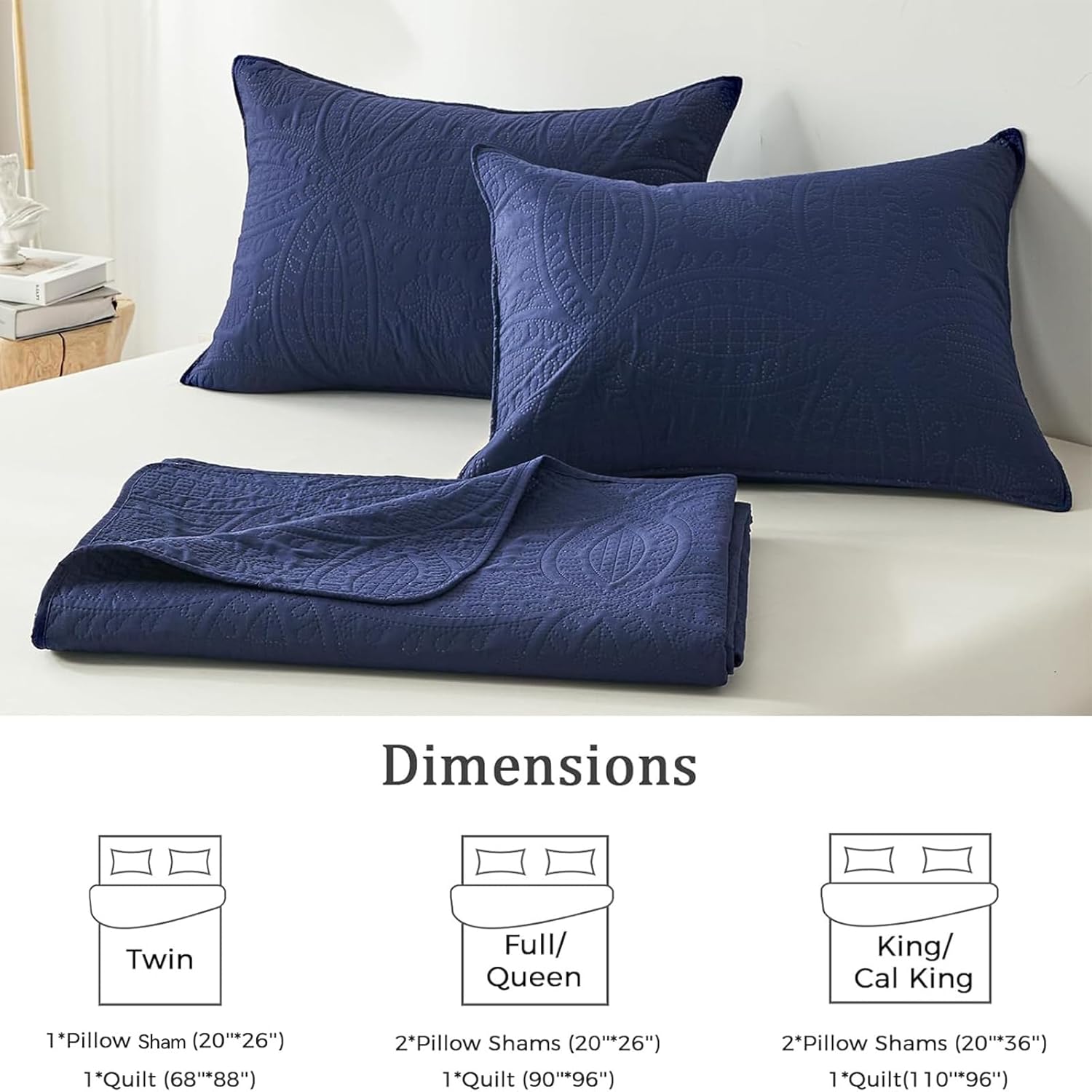 akkialla Queen Quilt Bedding Set,Navy Blue Ultrasonic Full/Queen Quilt Set,Lightweight Soft Bedspread Coverlet,Modern Style Coin Pattern Bed Cover for All Seasons,3 Piece(1 Quilt,2 Pillow Shams) - Grand Goldman