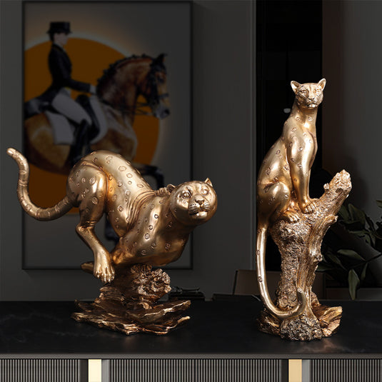 Sculpture abstraite de panthère dorée, Statue géométrique en résine léopard, pour la maison et le bureau