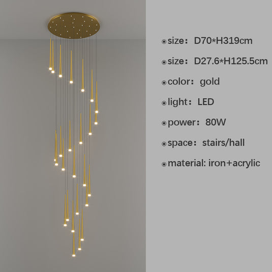 Staircase Long Chandelier Rotary Compound Ring Ceiling Lamp