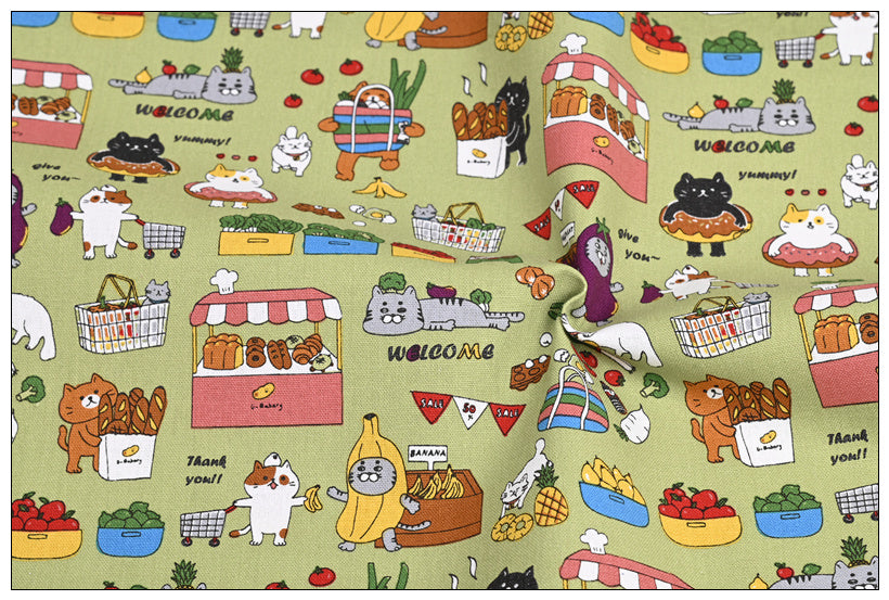 Thick Cotton Cute Cat Print Fabric Handmade DIY Mouth Gold Bag Tablecloth Cloth Cotton Pure Cotton