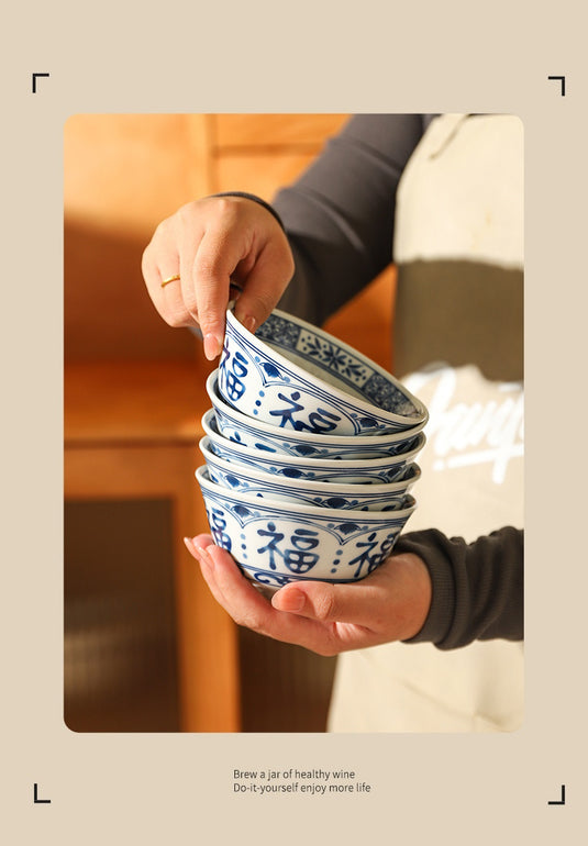 Chinese Style Ceramic Bowl Home Rice Bowl Set