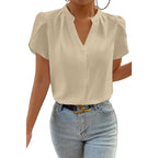 Solid Color Pullover V-neck Chiffon Shirt For Women