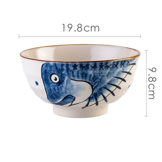 Japanese Underglaze Hand-painted Ceramic Ramen Bowl
