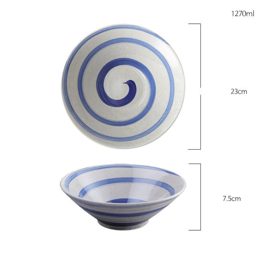 Creative Japanese Swirl Trumpet Bowl Large Size Ceramic Soup Noodle