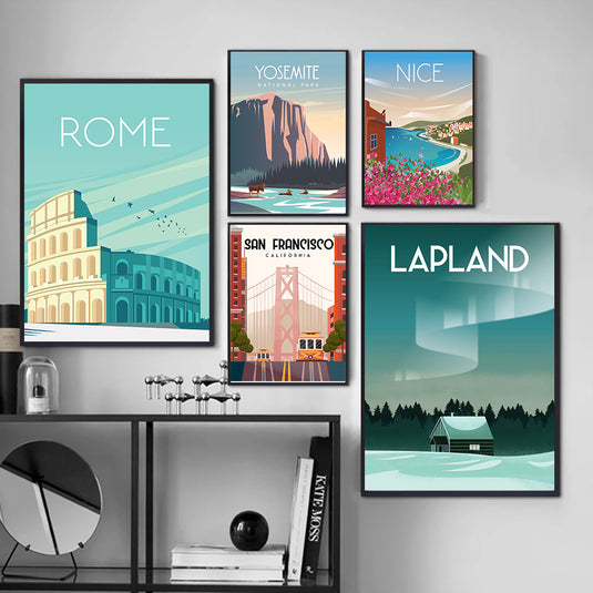 Francisco Travel Poster Canvas Paintings Vintage Kraft Poster Coated Wall Art Home Decor