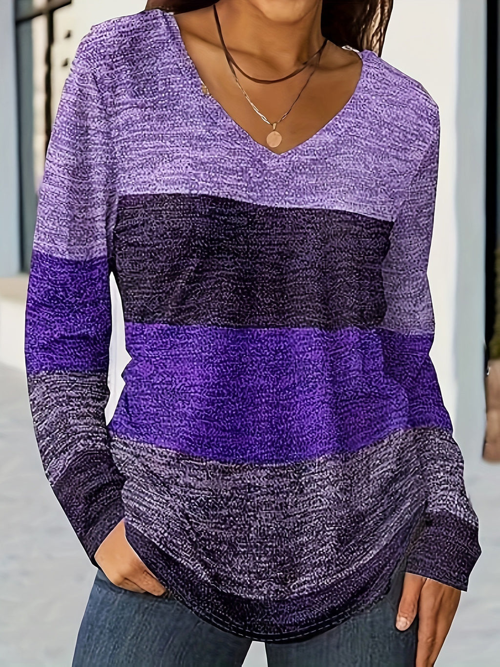 Casual Fashion Trends High Quality Color Matching Long Sleeve V-neck