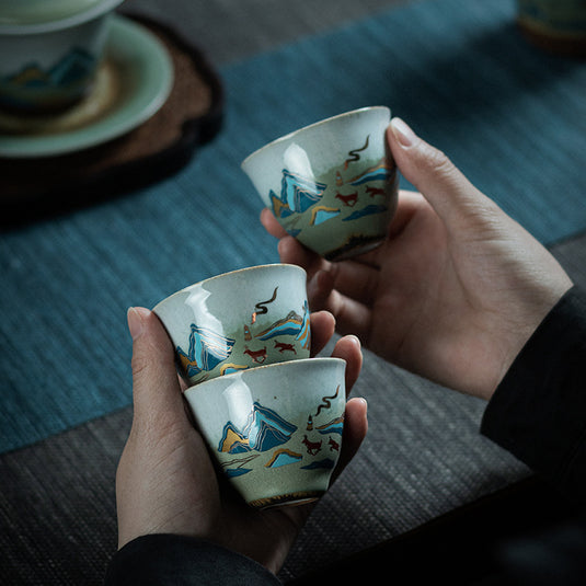 Japanese-style Ceramic Antique Stone Celadon Glaze Fu Rushan Tea Cup