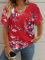 Fashion Comfortable Animal Plant Pattern Short Sleeve V-neck T-shirt