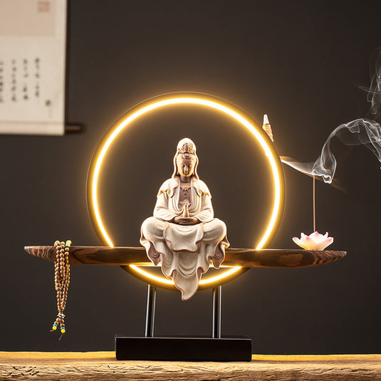 Leekung Statue de Bouddha antique blanc ivoire – Mobilier de bureau de culte à domicile, méditation, jardin zen, salle spirituelle, décoration de yoga Feng Shui, petit cadeau de Bouddha riant