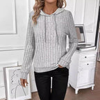 Casual Rib Sunken Stripe Pullover Hooded Long Sleeves Sweater