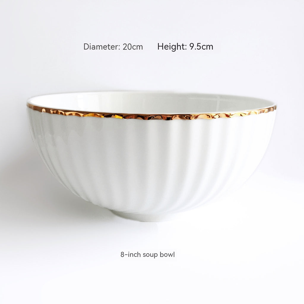 Golden Trim Bone China Western Cuisine Plate Household Dinner Plate Plate Dish Dishware Suit Combination Plate