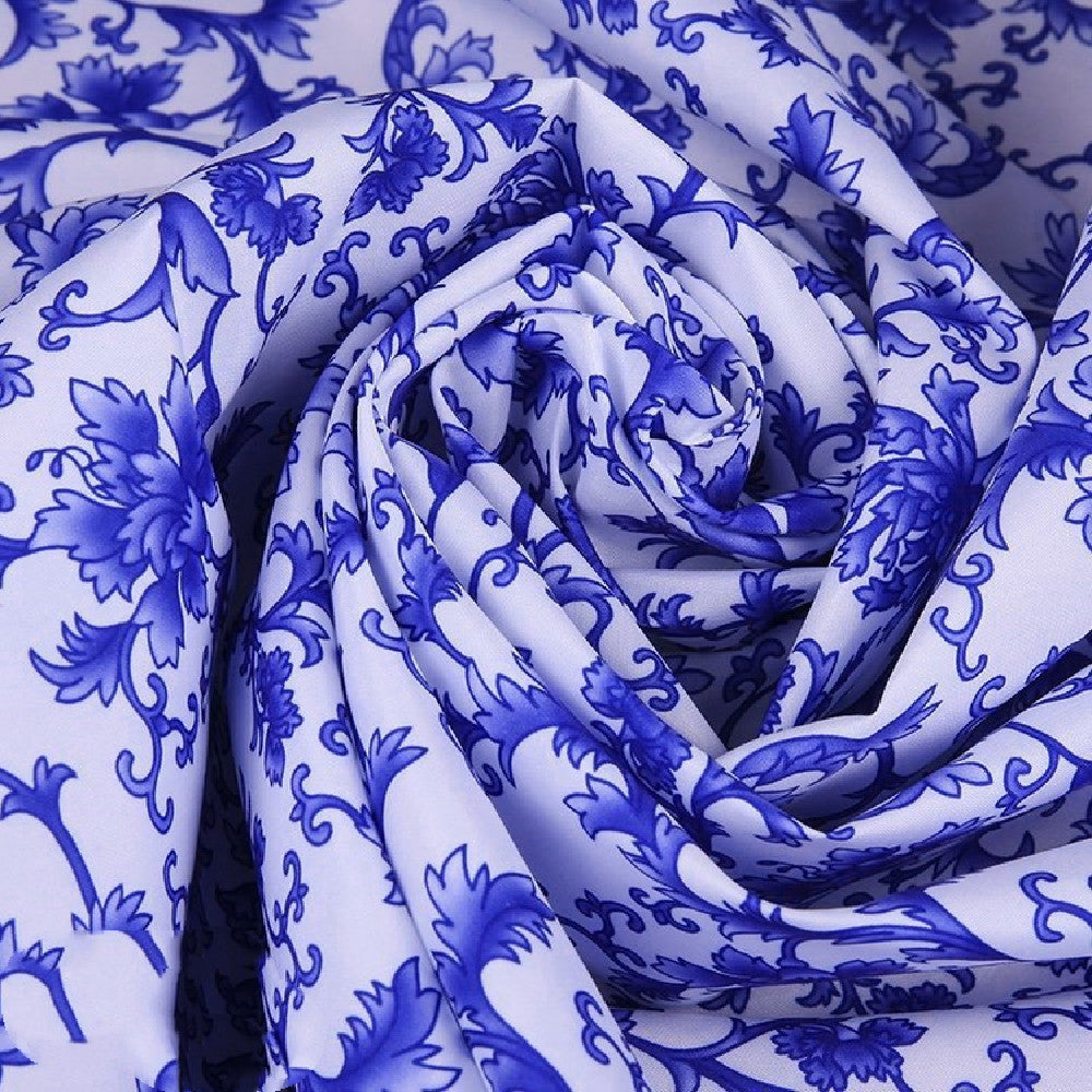 Blue Flower Classical Printed Cloth With White Background Fabric