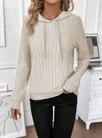 Casual Rib Sunken Stripe Pullover Hooded Long Sleeves Sweater
