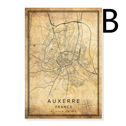 Vintage Burgundy City Map Poster Canvas Painting