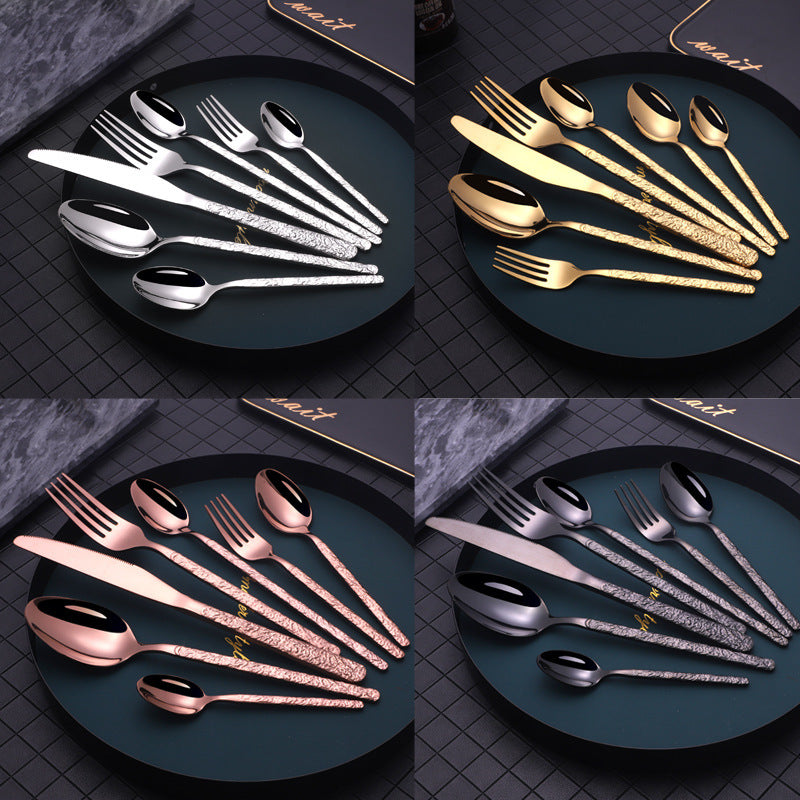 Embossed Textured Handle Steak Cutlery Western Cutlery - Grand Goldman