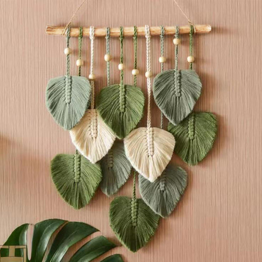 Creative Hand Weaving Cotton String Leaf Tapestry Wall Hanging