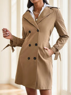 Women's Apricot Solid Color Lapel Neck Long-Sleeved Suspenders Double-Breasted - Grand Goldman