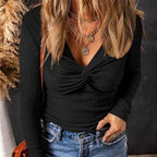 Women's Long-sleeved Fashion Twist Low V-neck Top