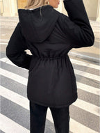 Drawstring Waist Hooded Plush Lined Parka Coat