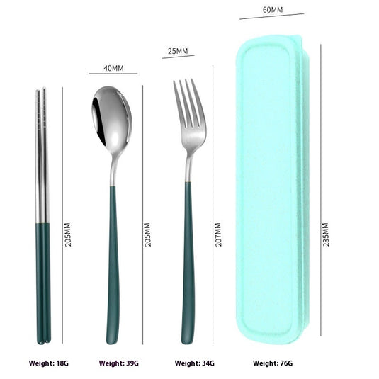Stainless Steel Portable Tableware Student Spoon Fork Including Chopsticks Storage Set