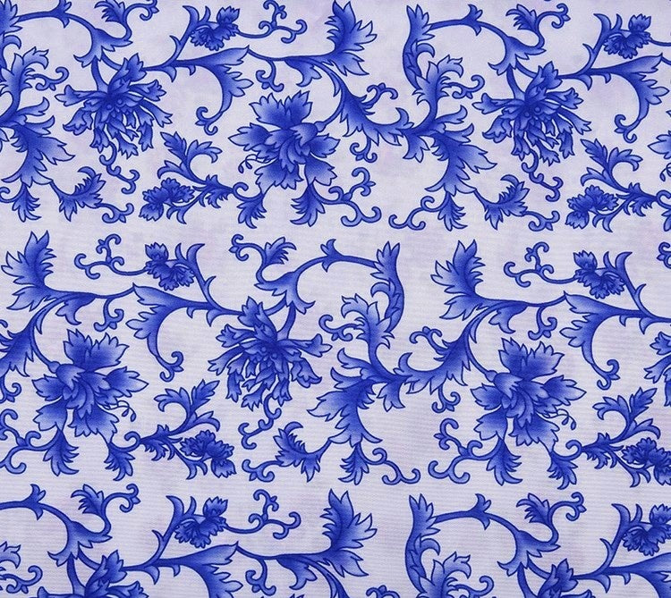 Blue Flower Classical Printed Cloth With White Background Fabric
