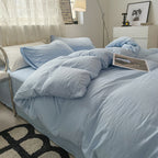Four-piece Bed Set Solid Color Sanding Washed Cotton Duvet Cover