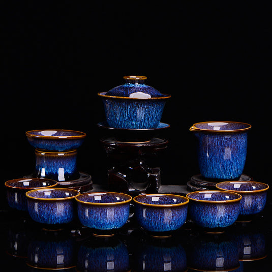 Jun Kiln Brushed Kung Fu Tea Set With Tianmu Glaze