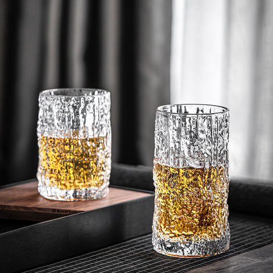 Bark Embossed Glass Water Cup