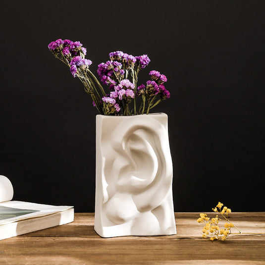 Blind Deaf Mute Creative White Ceramic Vase for Vintage & Modern Decoration Living Room Bathroom Kitchen Urn Ornament Tabletop Retro