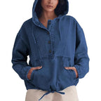 Women's Fashion Denim Hoodie Button Pullover Jacket