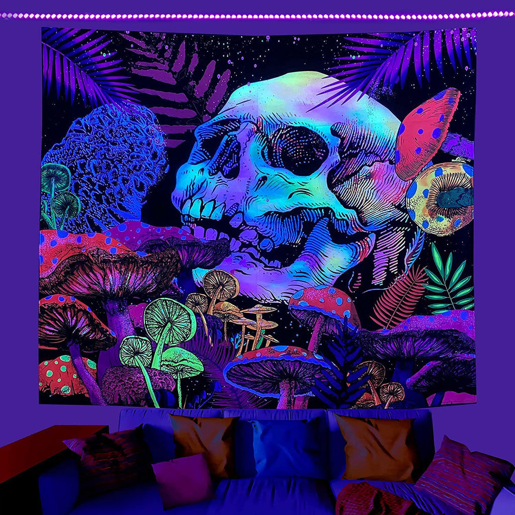 Amazon Fluorescent Tapestry Uv Blue Light Skull Flower Eyes