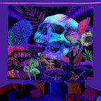 Amazon Fluorescent Tapestry Uv Blue Light Skull Flower Eyes