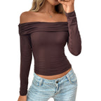 Y2g Pleated Off-shoulder Long Sleeve Sexy Hot Girl Top