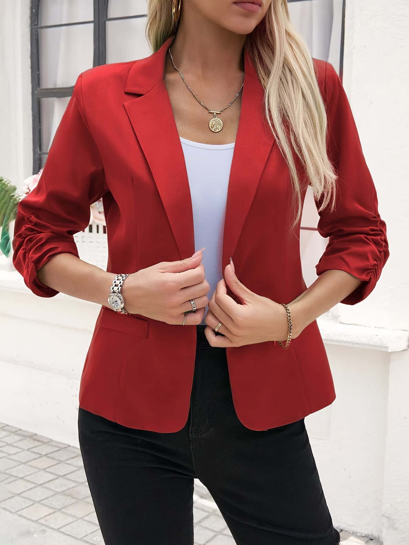 Women's Business Suit Jacket 34 Sleeve Business Casual Jacket - Grand Goldman
