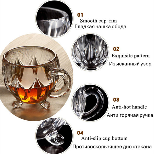 European Style Retro Coffee Cup With Handle For Household Use Crystal Glass Water Cup