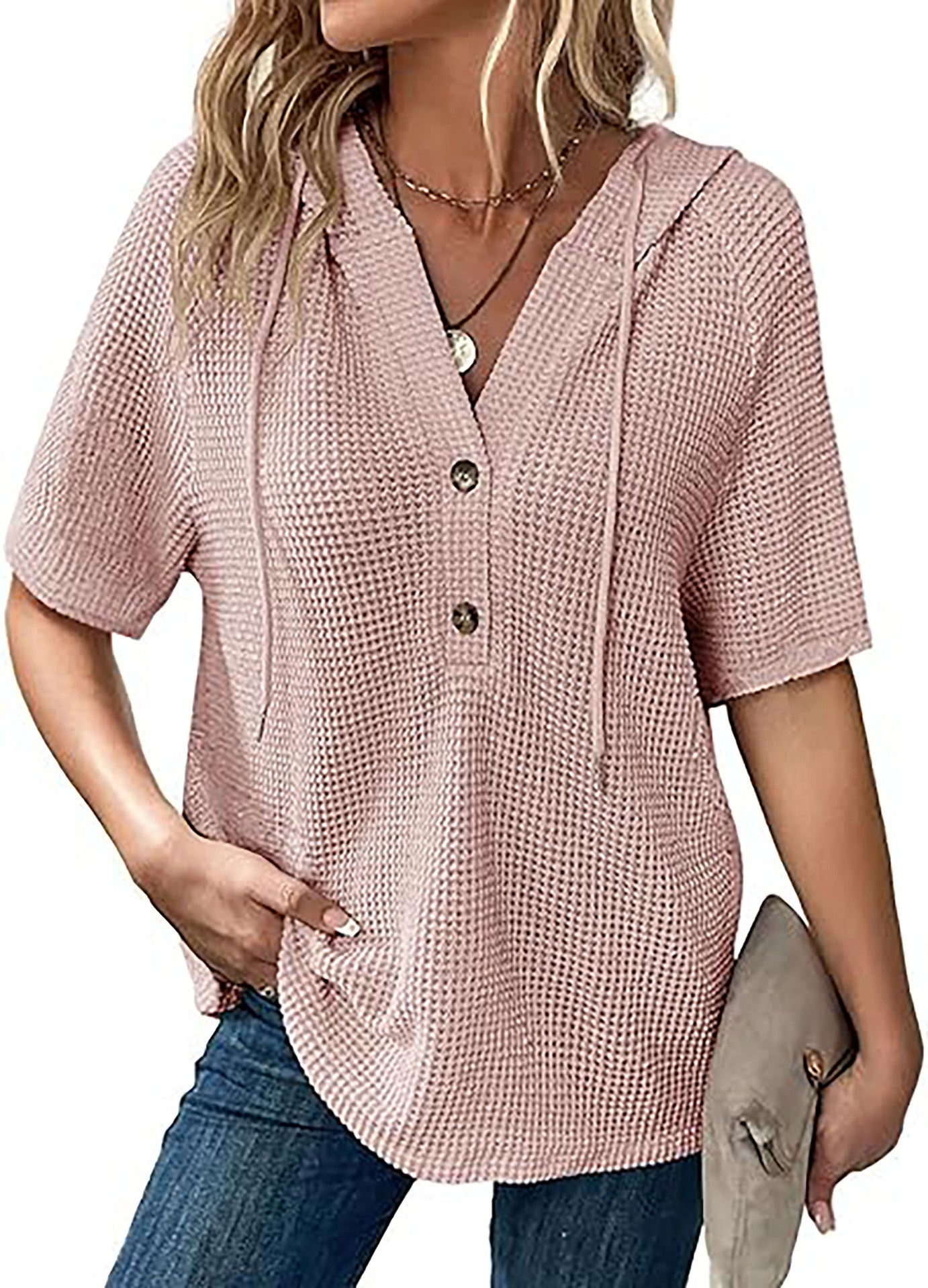 Women's Summer Waffle Knitted Short Sleeve