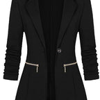 Front Open-front Jacket Work Office Blazer With Zipper