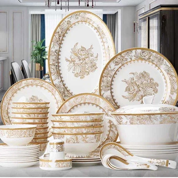 ceramic kitchen ware bone china dinner plate set porcelain tableware porcelain crockery dinnerware sets - Grand Goldman