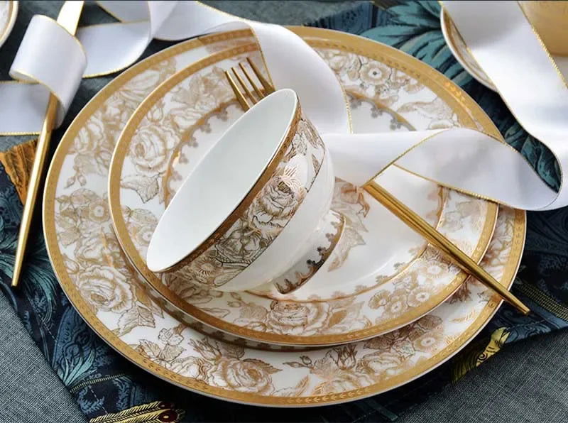 ceramic kitchen ware bone china dinner plate set porcelain tableware porcelain crockery dinnerware sets - Grand Goldman