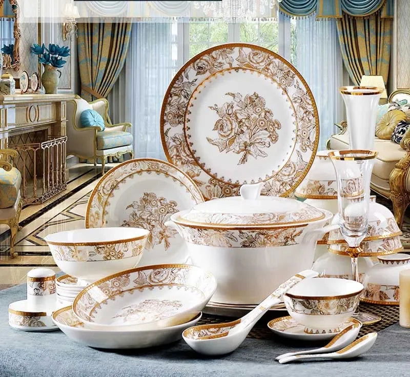 ceramic kitchen ware bone china dinner plate set porcelain tableware porcelain crockery dinnerware sets - Grand Goldman