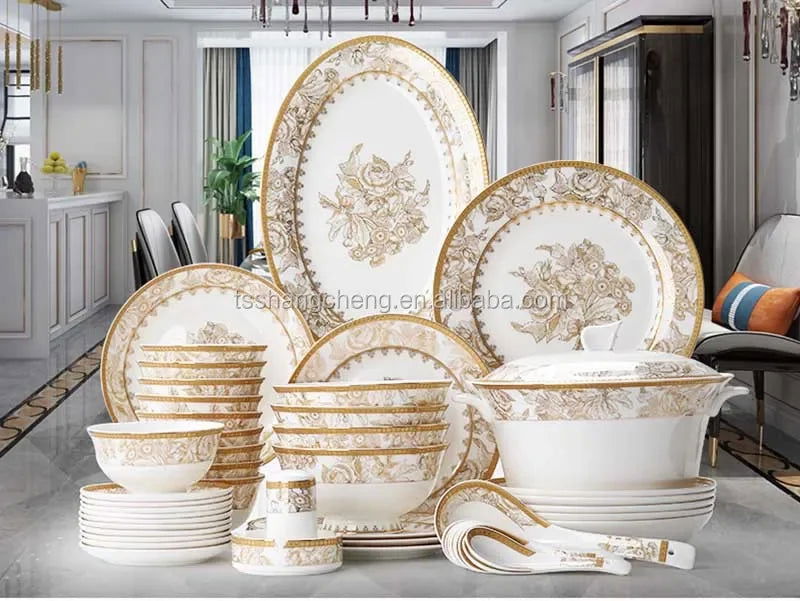 ceramic kitchen ware bone china dinner plate set porcelain tableware porcelain crockery dinnerware sets - Grand Goldman