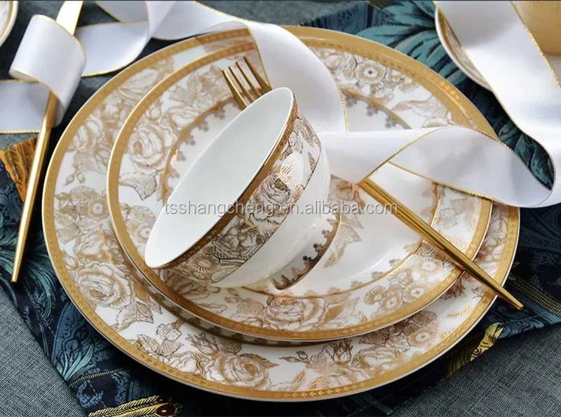 ceramic kitchen ware bone china dinner plate set porcelain tableware porcelain crockery dinnerware sets - Grand Goldman