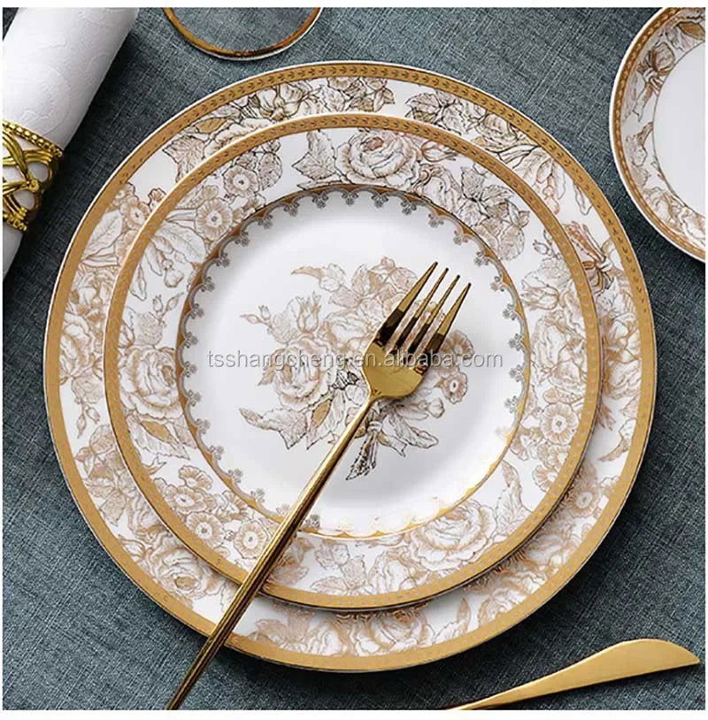 ceramic kitchen ware bone china dinner plate set porcelain tableware porcelain crockery dinnerware sets - Grand Goldman