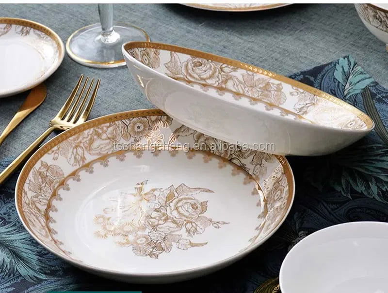 ceramic kitchen ware bone china dinner plate set porcelain tableware porcelain crockery dinnerware sets - Grand Goldman