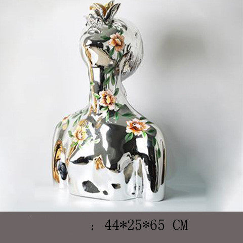 FLORAL LIFEFORM Modern Abstract Silver Resin Statue & Figure Sculpture Flower Girl Ornaments